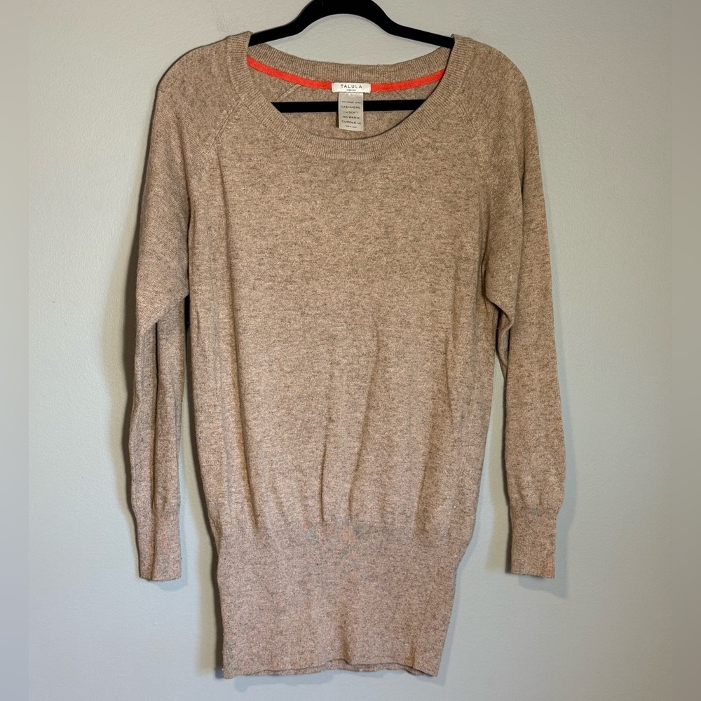 Talula Cashmere-Blend Longline Sweater Tunic in Oatmeal Beige (Size M)